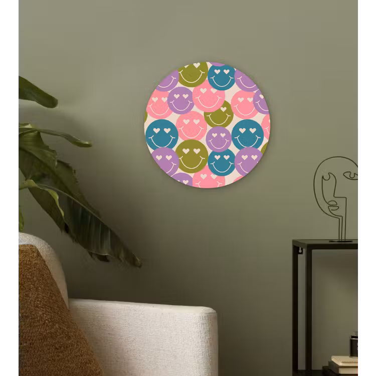 Patroon - Smiley - Kleurrijk - Hartjes Wandcirkel plexiglas klein 852 -sfeer3