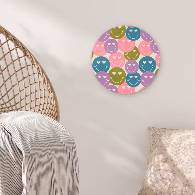 Patroon - Smiley - Kleurrijk - Hartjes Wandcirkel plexiglas klein 852 -sfeer5