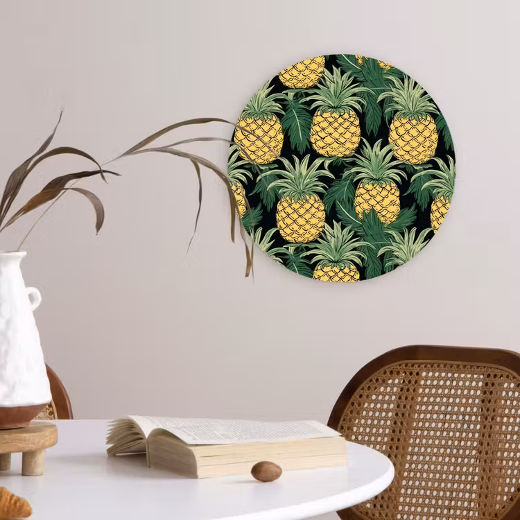 Patroon - Tropisch - Ananas - Illustratie Wandcirkel plexiglas klein 852 -sfeer4