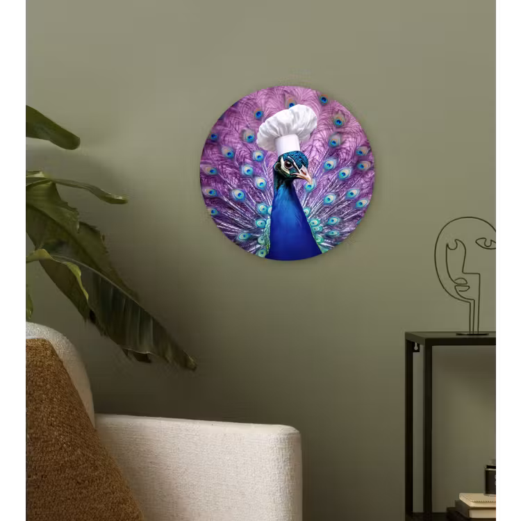 Pauw - Koksmuts - Cool - Paars Wandcirkel plexiglas klein -sfeer3