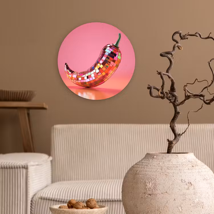 Peper - Disco - Rood - Glitter Wandcirkel plexiglas klein -sfeer1
