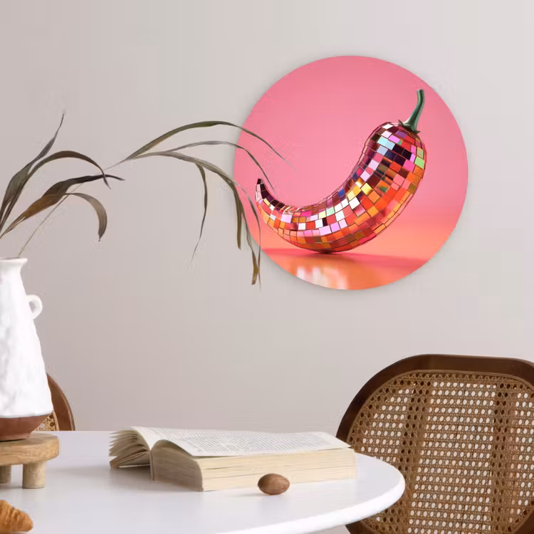 Peper - Disco - Rood - Glitter Wandcirkel plexiglas klein -sfeer4