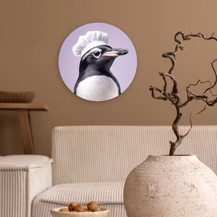 Pinguïn - Koksmuts - Lief - Paars Wandcirkel plexiglas klein -sfeer1