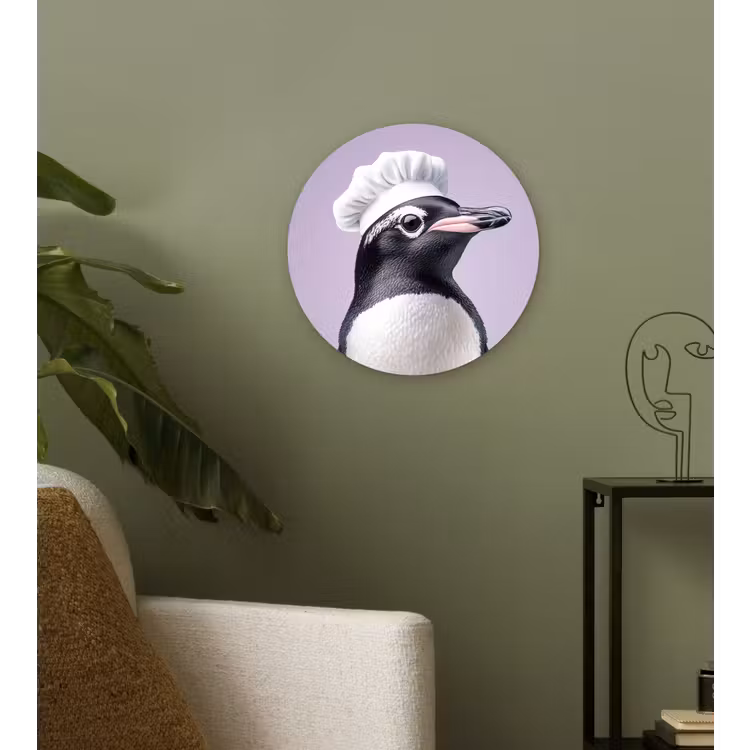 Pinguïn - Koksmuts - Lief - Paars Wandcirkel plexiglas klein -sfeer3