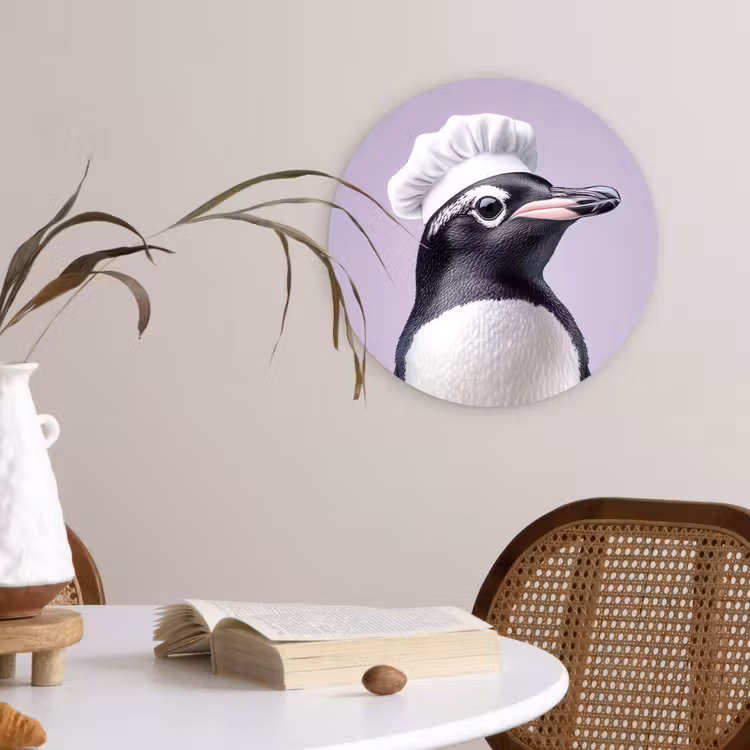 Pinguïn - Koksmuts - Lief - Paars Wandcirkel plexiglas klein -sfeer4