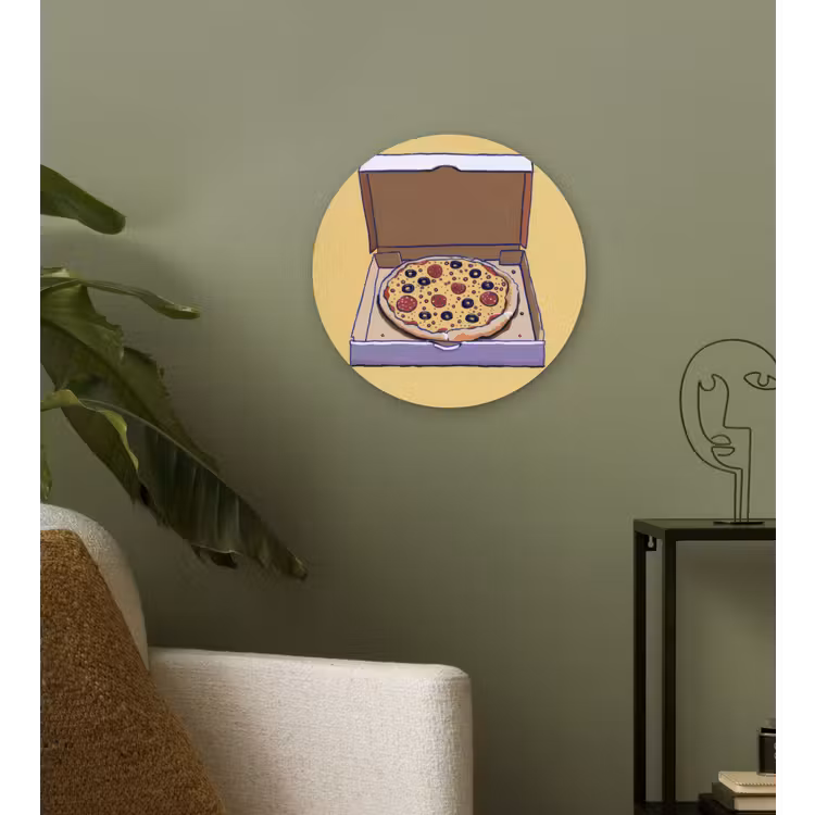Pizza - Doos - Salami - Illustratie Wandcirkel plexiglas klein -sfeer3