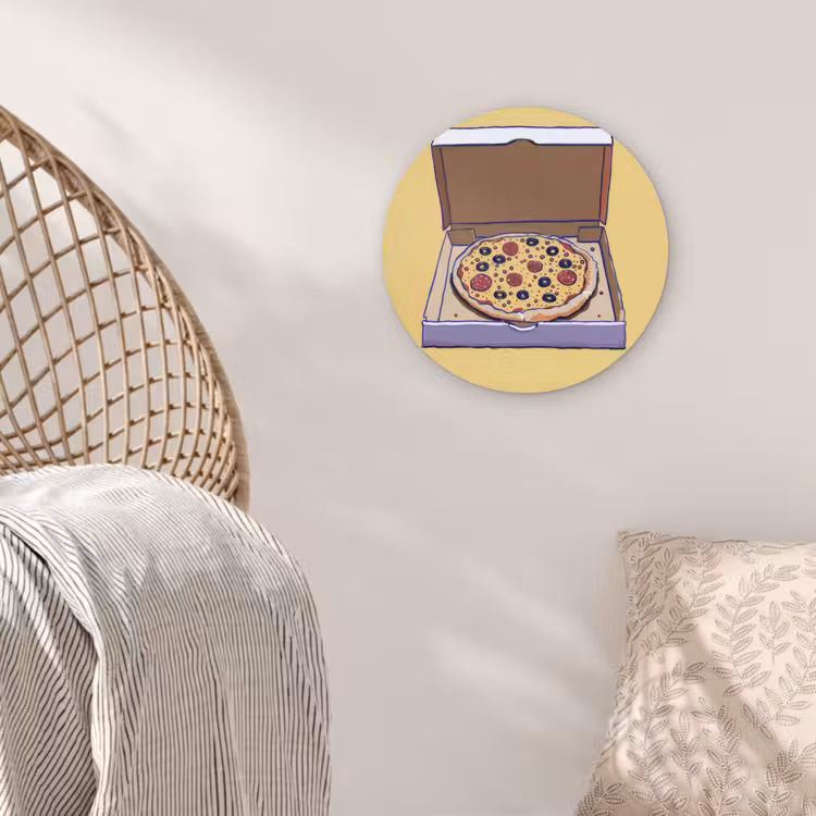 Pizza - Doos - Salami - Illustratie Wandcirkel plexiglas klein -sfeer5