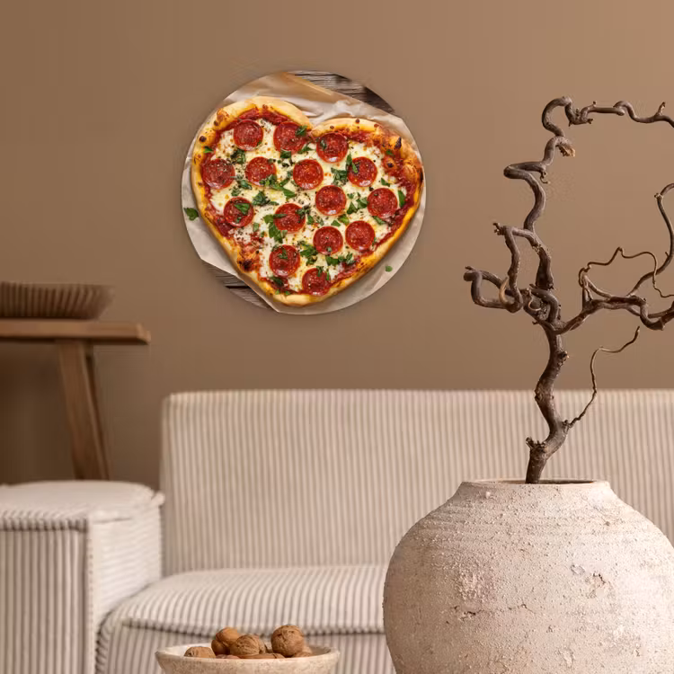 Pizza - Hart - Pepperoni - Tomaat Wandcirkel plexiglas klein -sfeer1