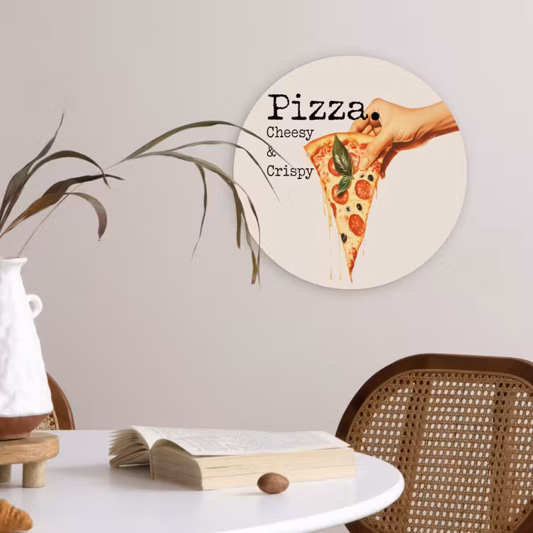 Pizza - Kaas - Pepperoni Wandcirkel plexiglas klein -sfeer4
