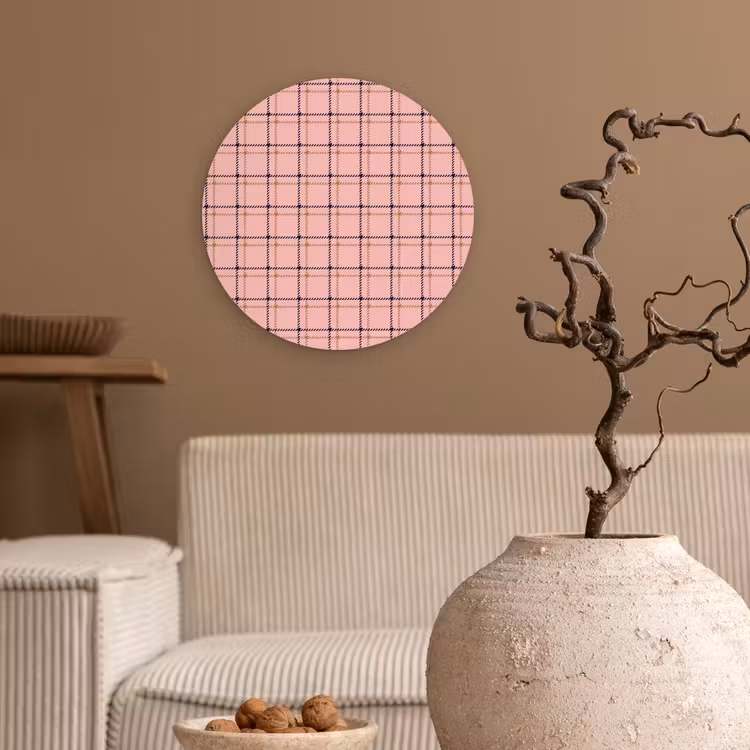 Plaid - Patroon - Gestreept - Roze Wandcirkel plexiglas klein 852 -sfeer1