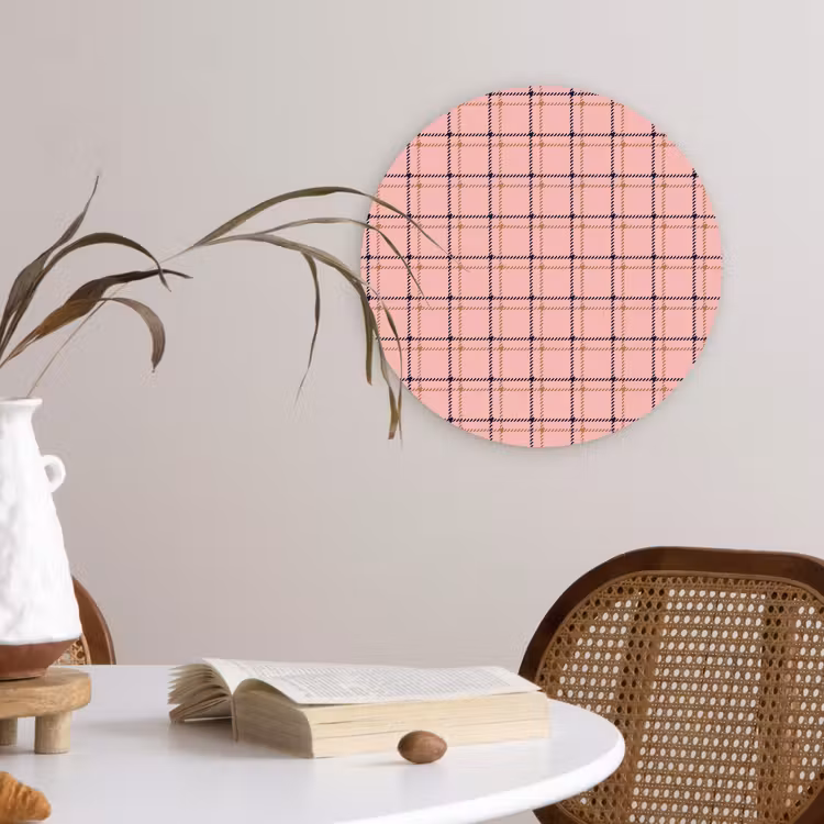Plaid - Patroon - Gestreept - Roze Wandcirkel plexiglas klein 852 -sfeer4