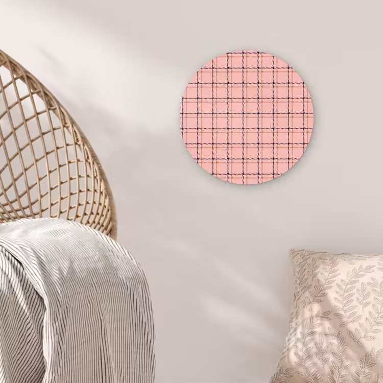 Plaid - Patroon - Gestreept - Roze Wandcirkel plexiglas klein 852 -sfeer5