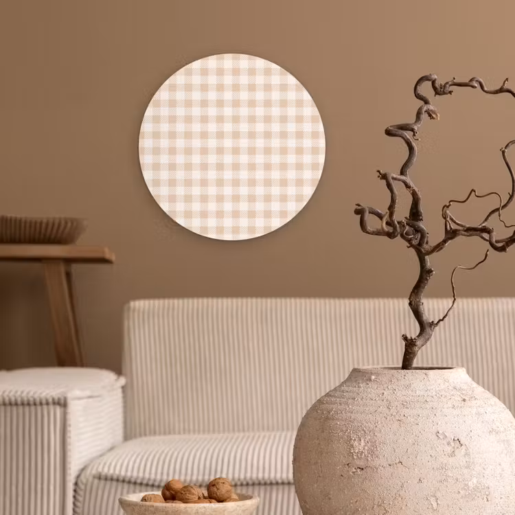 Plaid - Patroon - Vierkant - Beige Wandcirkel plexiglas klein 852 -sfeer1