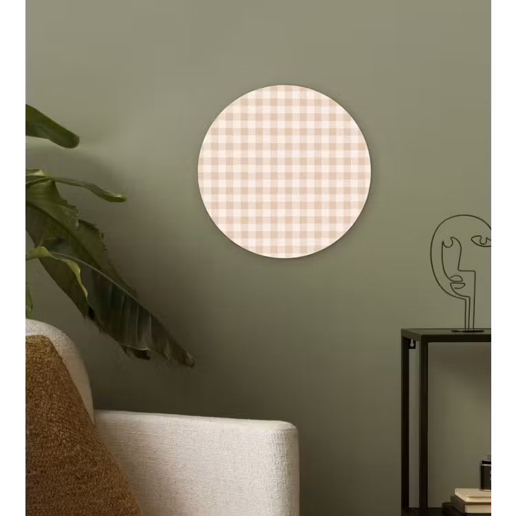 Plaid - Patroon - Vierkant - Beige Wandcirkel plexiglas klein 852 -sfeer3
