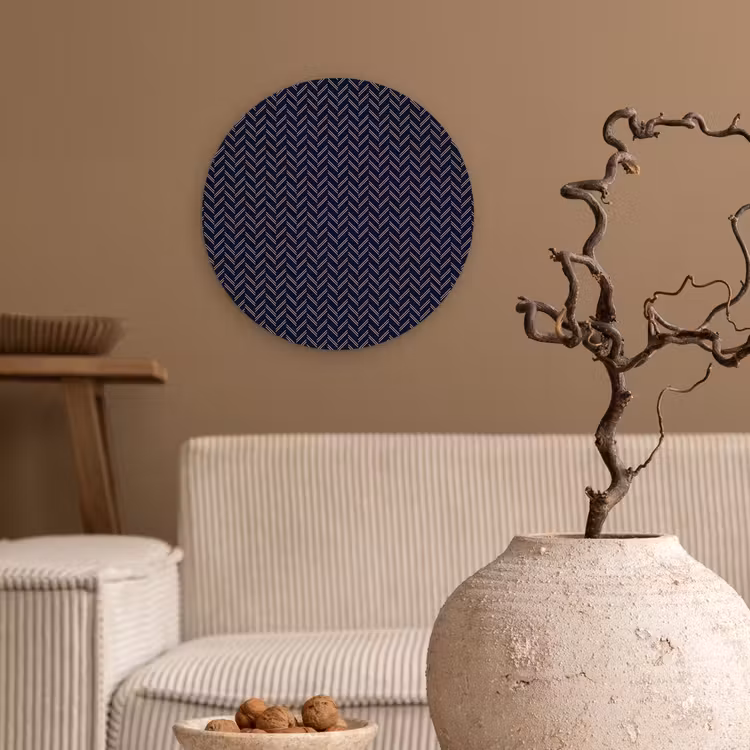 Plaid - Patroon - Visgraad - Blauw Wandcirkel plexiglas klein 852 -sfeer1