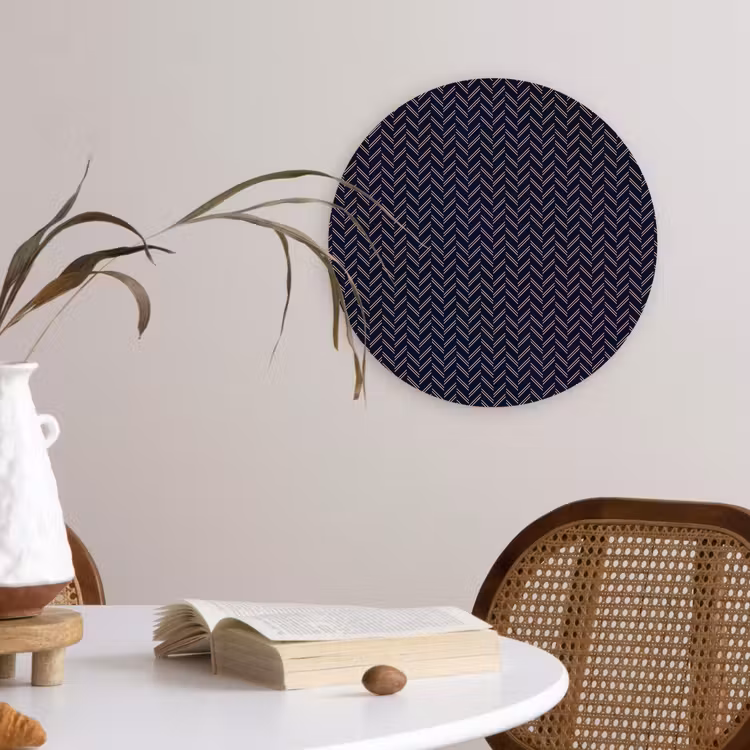 Plaid - Patroon - Visgraad - Blauw Wandcirkel plexiglas klein 852 -sfeer4