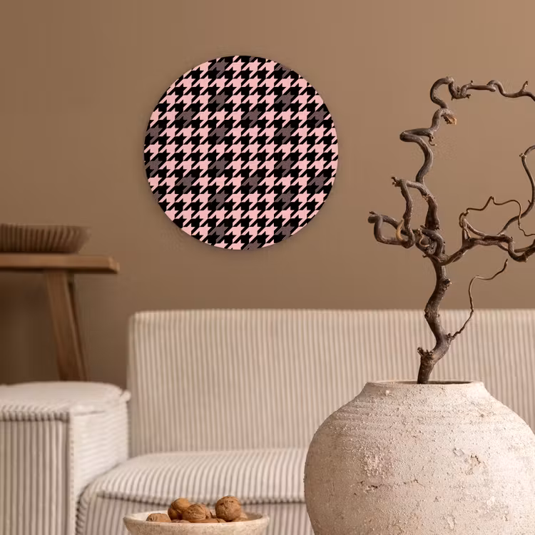 Plaid - Patroon - Zwart - Roze Wandcirkel plexiglas klein 852 -sfeer1