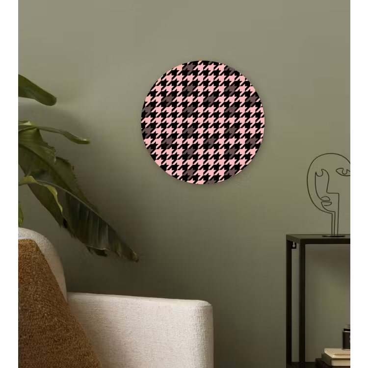 Plaid - Patroon - Zwart - Roze Wandcirkel plexiglas klein 852 -sfeer3