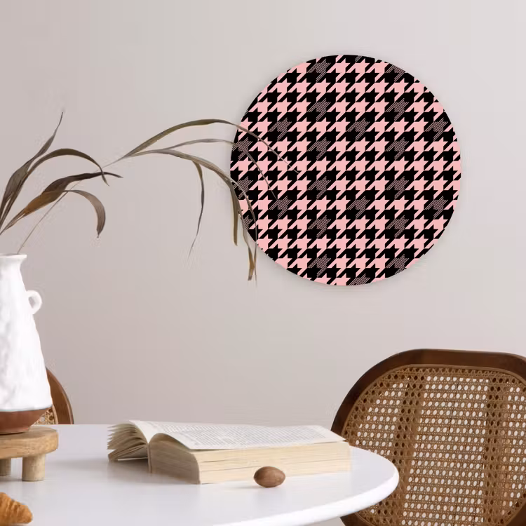 Plaid - Patroon - Zwart - Roze Wandcirkel plexiglas klein 852 -sfeer4