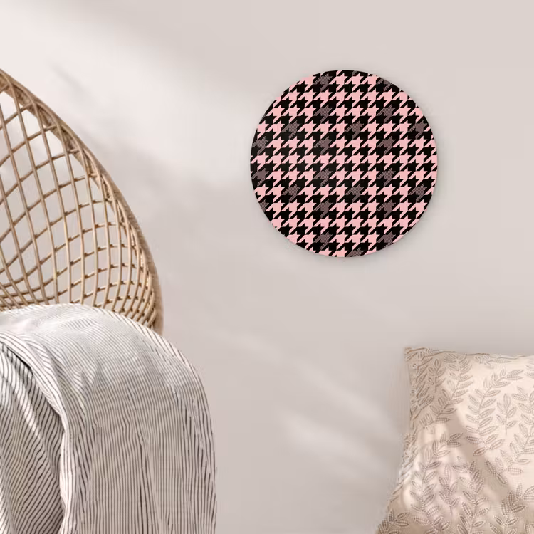 Plaid - Patroon - Zwart - Roze Wandcirkel plexiglas klein 852 -sfeer5