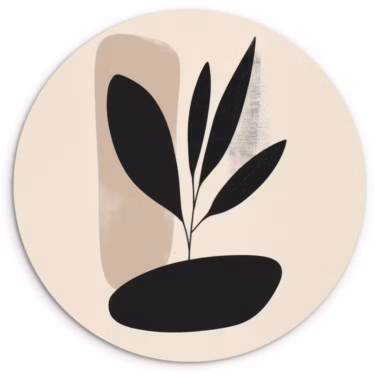 Plant - Beige - Japandi Wandcirkel plexiglas klein -3d
