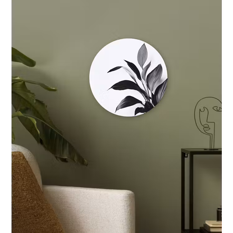 Plant - Bladeren - Minimalistisch - Zwart Wandcirkel plexiglas klein -sfeer3