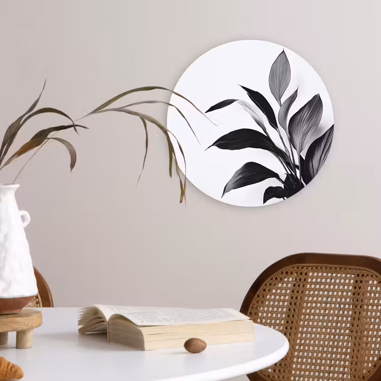 Plant - Bladeren - Minimalistisch - Zwart Wandcirkel plexiglas klein -sfeer4