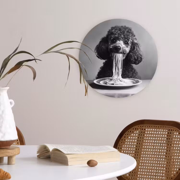 Poedel - Hond - Zwart - Wit - Schattig - Pasta Wandcirkel plexiglas klein -sfeer4