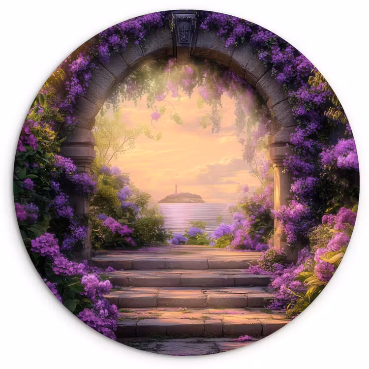 Poort - Paars - Bloemen Wandcirkel plexiglas klein -3d