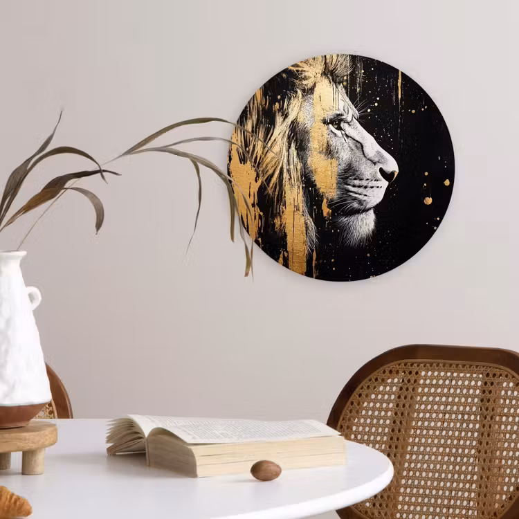 Portret - Leeuw - Abstract - Goud Wandcirkel plexiglas klein -sfeer4