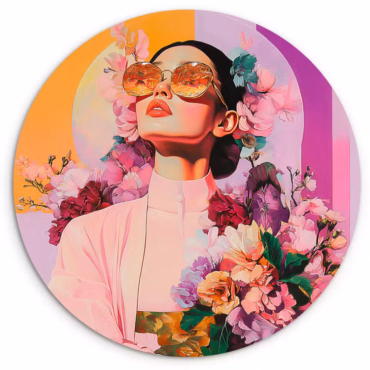 Portret - Vrouw - Abstract - Bloemen Wandcirkel plexiglas klein -3d