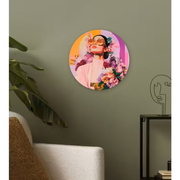 Portret - Vrouw - Abstract - Bloemen Wandcirkel plexiglas klein -sfeer3