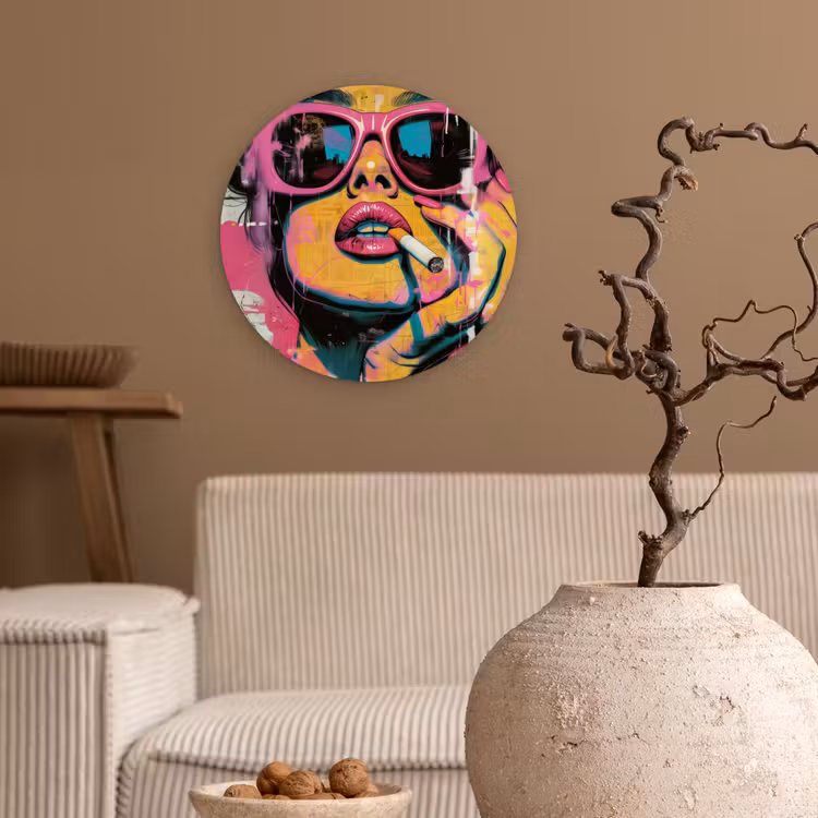Portret - Vrouw - Abstract - Zonnebril Wandcirkel plexiglas klein -sfeer1