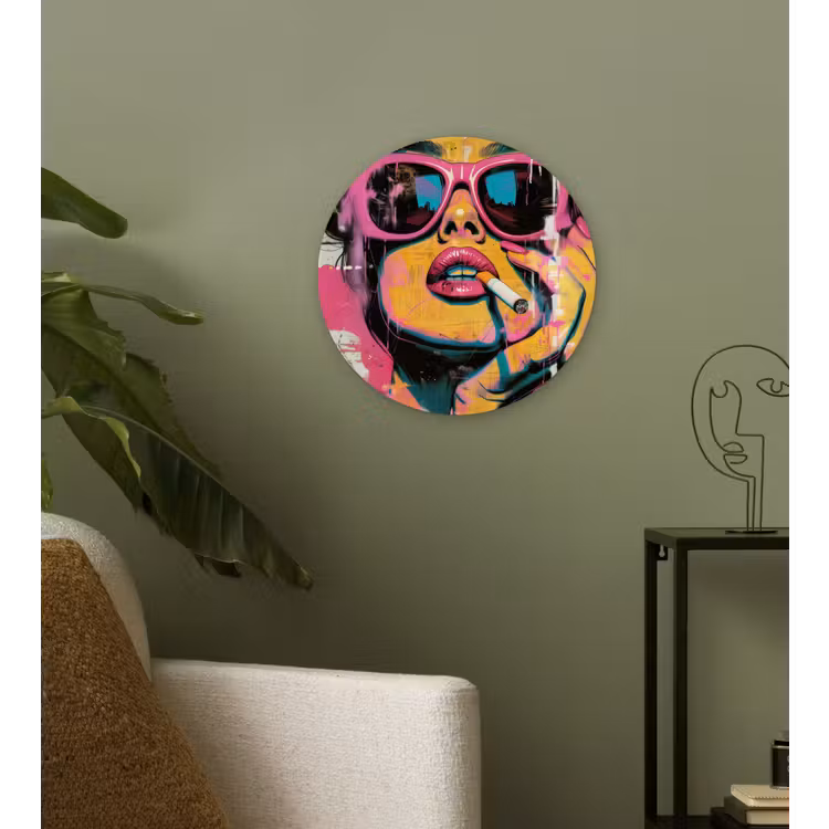 Portret - Vrouw - Abstract - Zonnebril Wandcirkel plexiglas klein -sfeer3