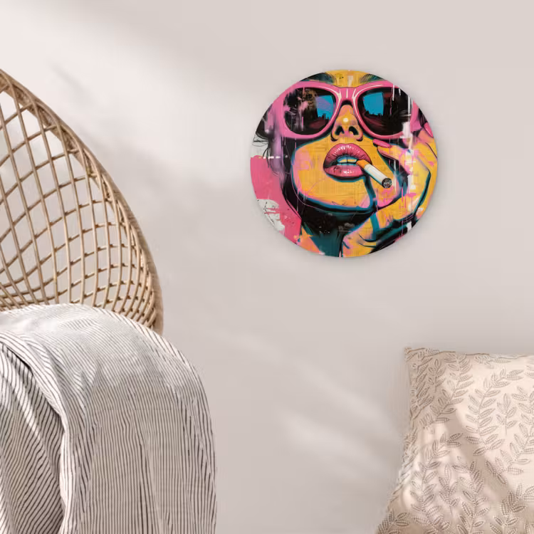Portret - Vrouw - Abstract - Zonnebril Wandcirkel plexiglas klein -sfeer5