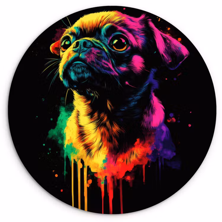 Puck - Hond - Verf - Kleuren Wandcirkel plexiglas klein -3d