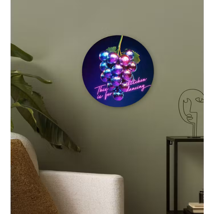 Quote - Neon - Disco - Druiven Wandcirkel plexiglas klein -sfeer3