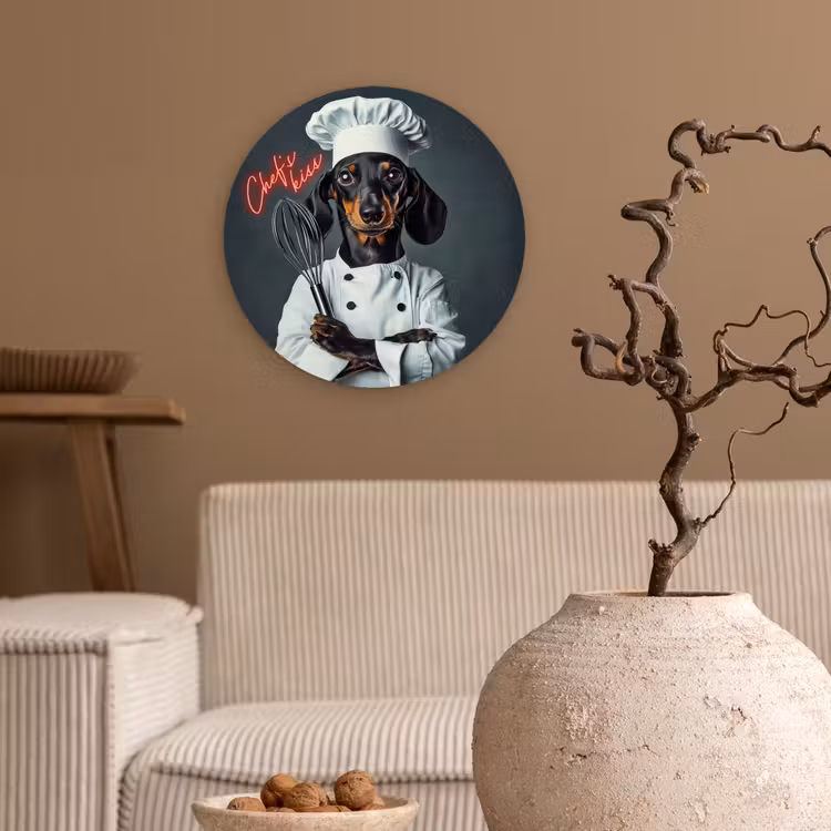 Quote - Neon - Hond - Kokskleding Wandcirkel plexiglas klein -sfeer1