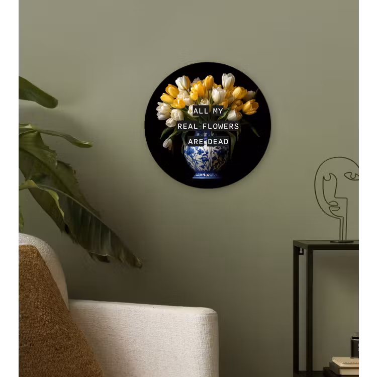 Quotes - Bloem - Tulp - Geel Wandcirkel plexiglas klein -sfeer3