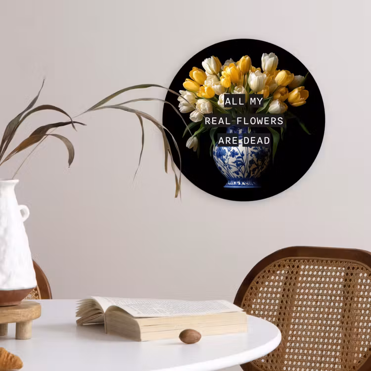 Quotes - Bloem - Tulp - Geel Wandcirkel plexiglas klein -sfeer4