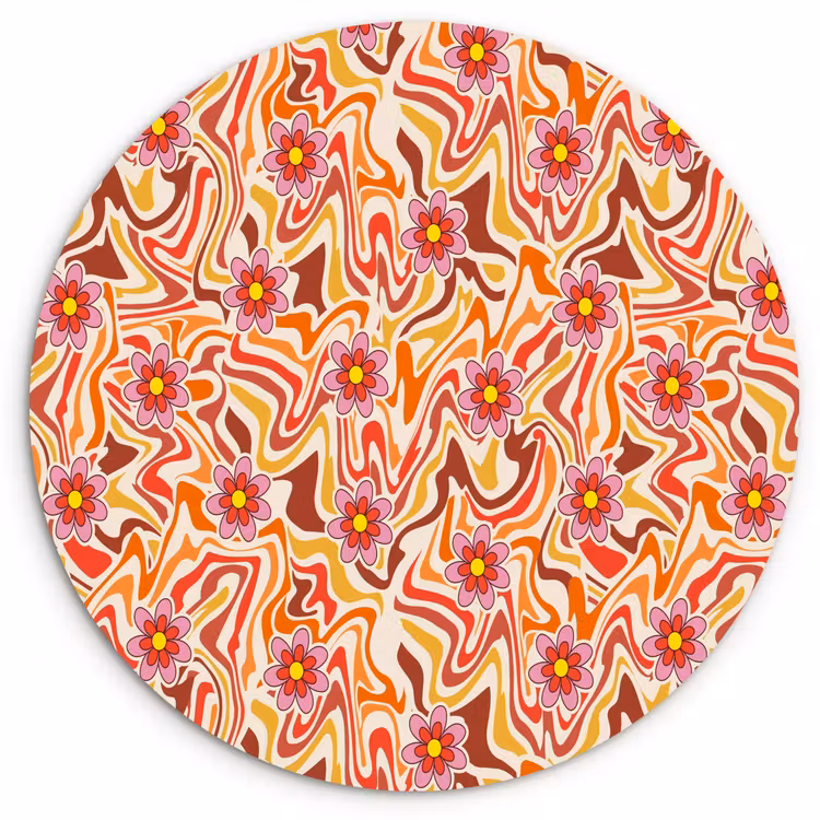 Retro - Bloemen - Patroon Wandcirkel plexiglas klein 852 -3d