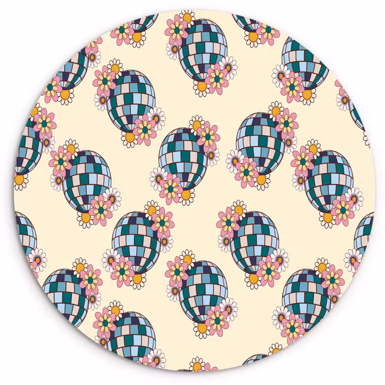 Retro - Disco - Bloemen - Discobal Wandcirkel plexiglas klein 852 -3d