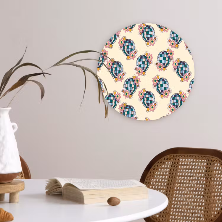 Retro - Disco - Bloemen - Discobal Wandcirkel plexiglas klein 852 -sfeer4