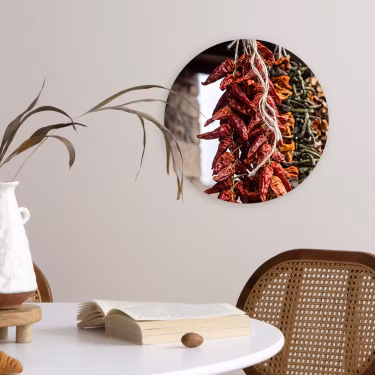Muurcirkel glas - Rode pepers - Eten - Rode pepers - Eten Wandcirkel plexiglas klein