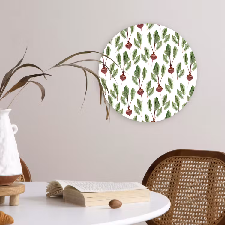 Rood - Bieten - Blad Wandcirkel plexiglas klein 852 -sfeer4