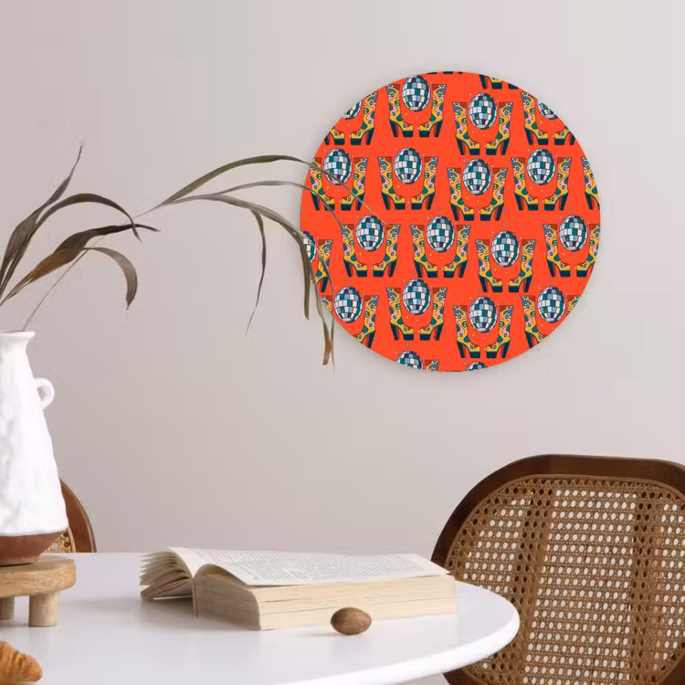 Rood - Disco - Patroon Wandcirkel plexiglas klein 852 -sfeer4
