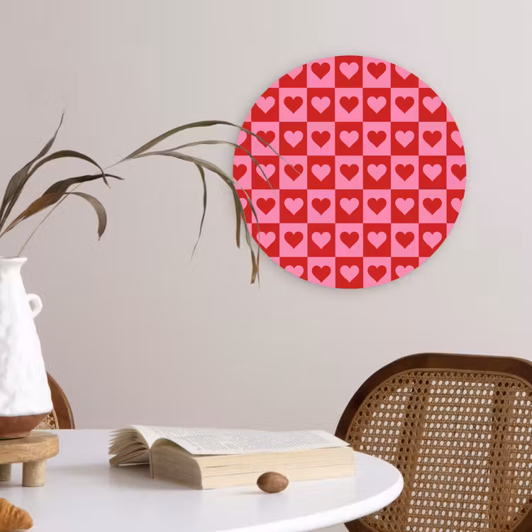 Rood - Roze - Schaakbord - Valentijn Wandcirkel plexiglas klein -sfeer4