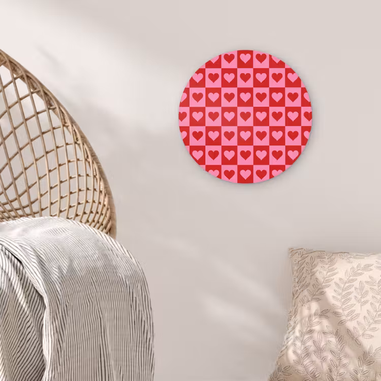 Rood - Roze - Schaakbord - Valentijn Wandcirkel plexiglas klein -sfeer5