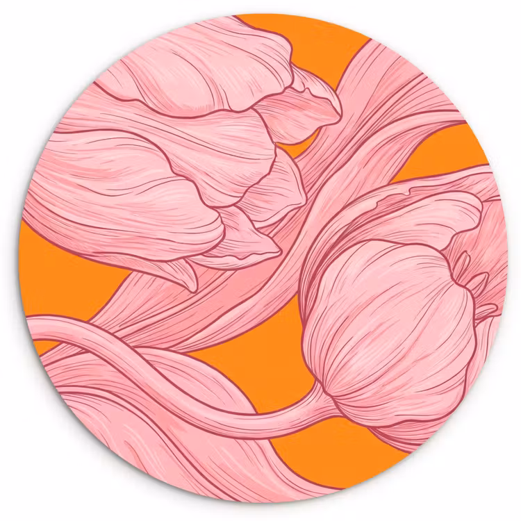 Muurcirkel glas - Roze bloemen - Modern - Roze bloemen - Modern Wandcirkel plexiglas klein
