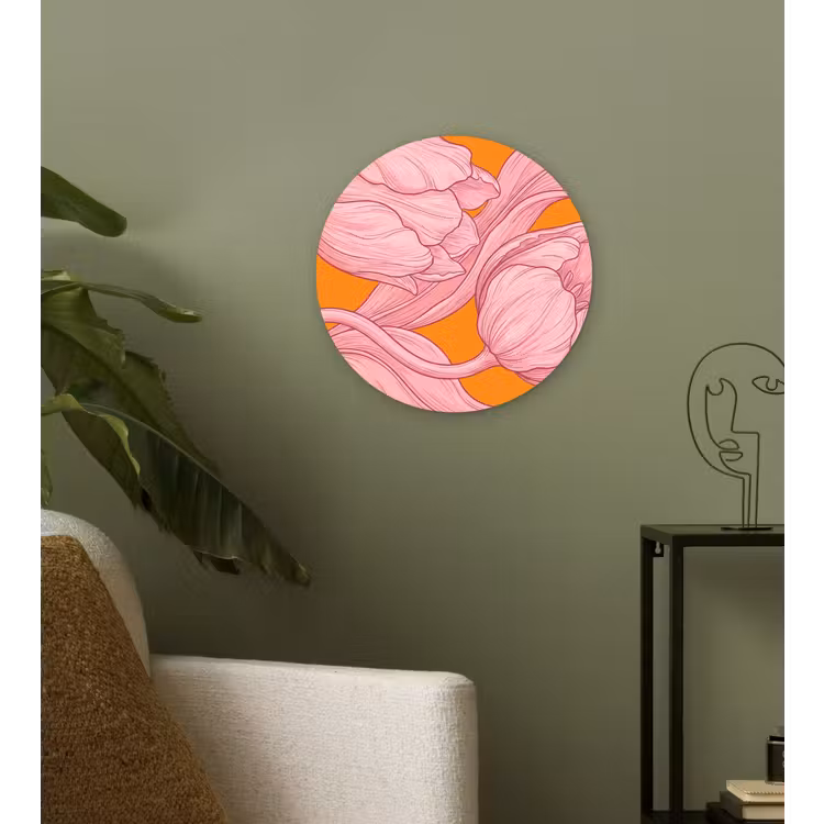 Muurcirkel glas - Roze bloemen - Modern - Roze bloemen - Modern Wandcirkel plexiglas klein